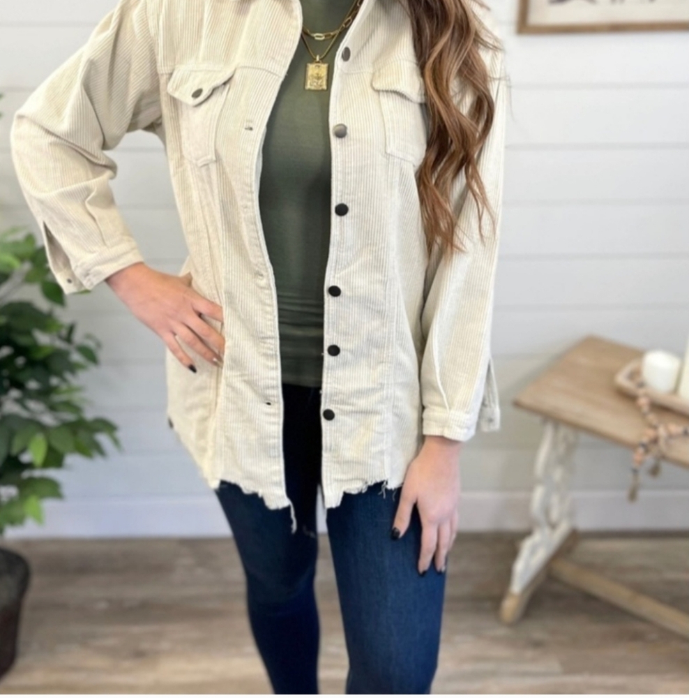 POL Leaving It All Behind Corduroy Jacket Cream Shacket Boho Womens Size Large - Picture 2 of 11